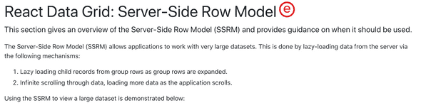 Screenshot of React Data Grid server side pagination page indicating that it is enterprise-only